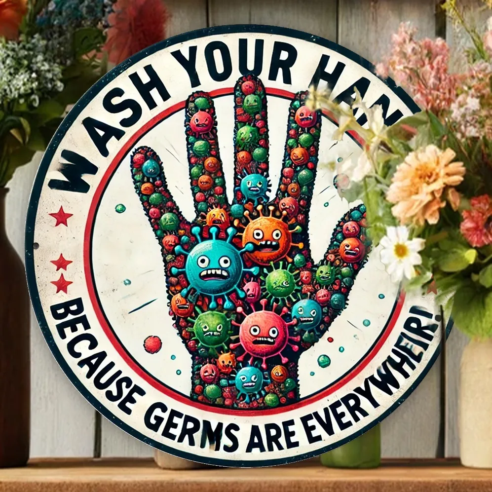 

Wash Hands" Metal Sign , Perfect for Bathroom Decor, Home, School, Nurse Office & Public Restrooms, Perfect for Room Decor