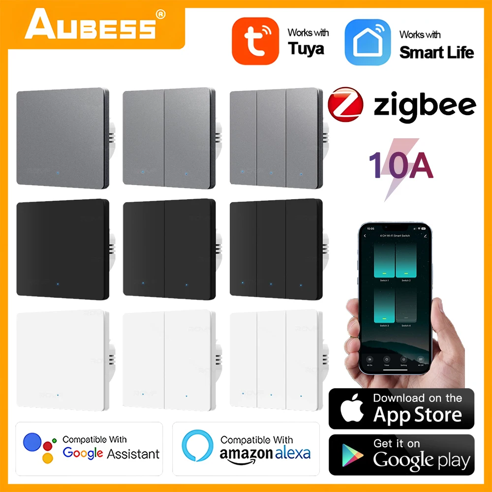 Tuya Zigbee EU UK Smart Light Button Switch No Neutral Wire Automation System Module Smart Life APP Support Alexa Google Home