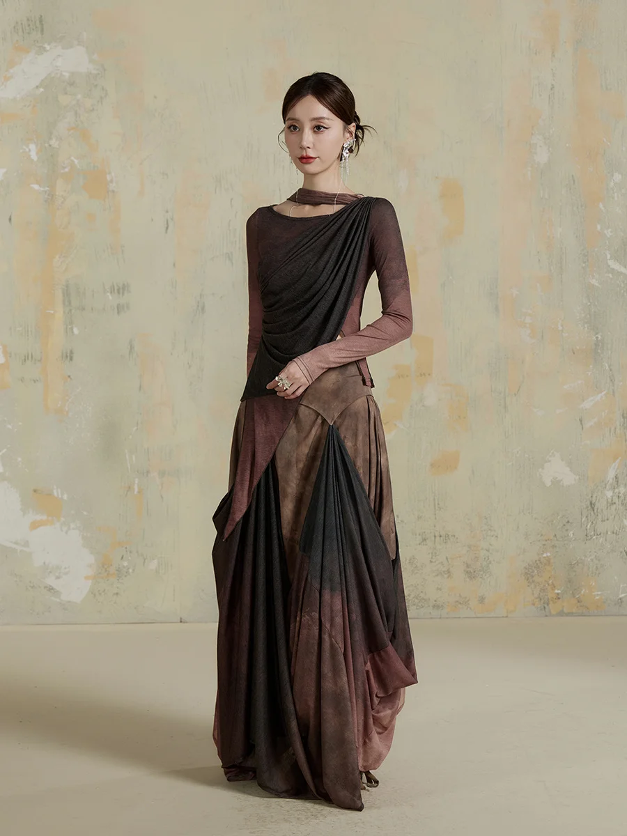 

Юбка ONMOON Fairy T А-силуэта, осенне-зимняя, с богатой отделкой, асимметричная, длинная, во французском стиле, с принтом, из других материалов