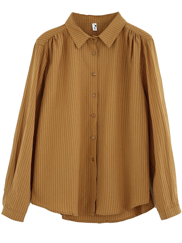 خريف 2025 قطن طويل Sve للنساء irt عتيق طبقة قاعدة مخططة بأزرار وياقة غير متماثلة مقاس كبير