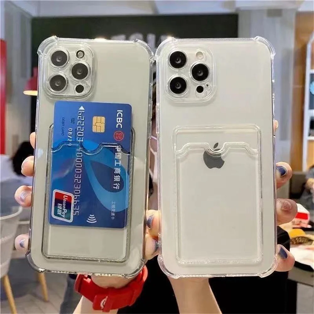 

Soft Card Bag Phone Case For iPhone 15 14 13 12 11 Pro Max Mini X XS Max XR 6 7 8 Plus SE 2020 Transparent Bumper Cover