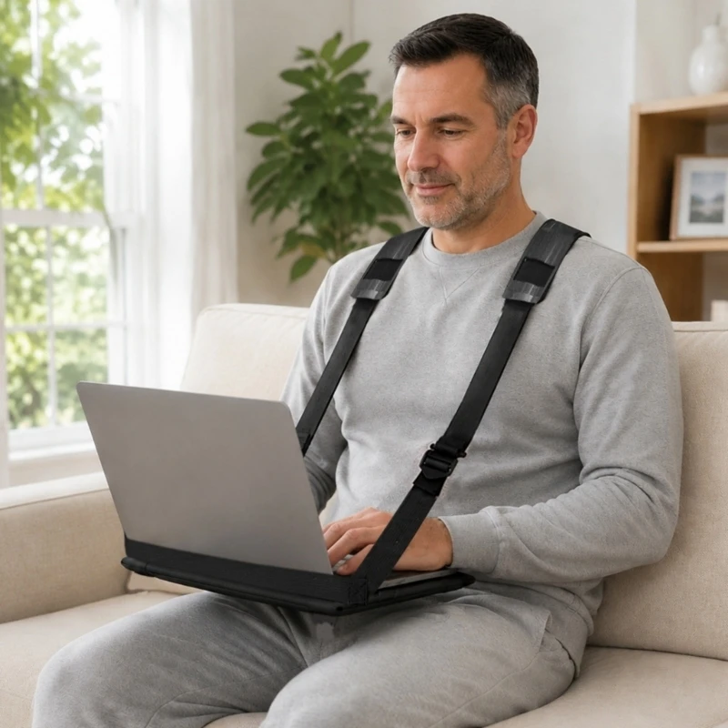 Portable Laptop Holder with X-Back Wear Design and Front Panel Notebook Harness for Commuting, Travel Writing, Mobile Work 55KC