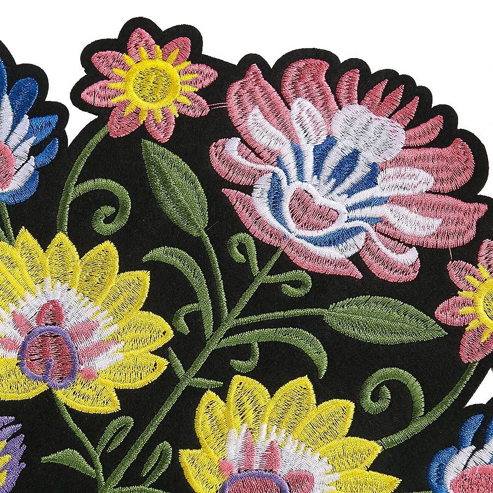 Large Flower Embroidery Patches 3D Flowers Leaves Applique for Clothing Fabric Iron on Patch Jackets Apparel Sewing Craft Badges