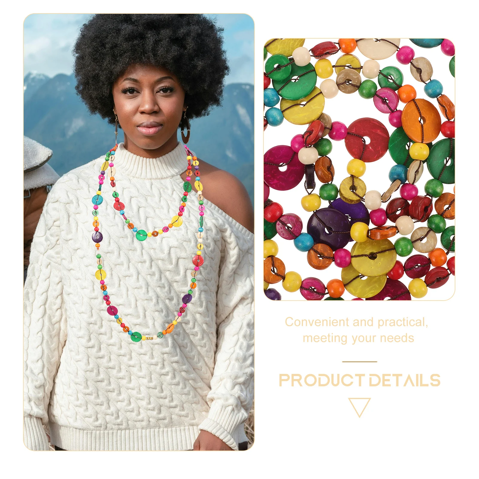 

Vintage Coconut Shell Necklace For Women Handmade Bohemia Weaving Colorful Multilayer Pendant Beach Jewelry Gift Daily Wear