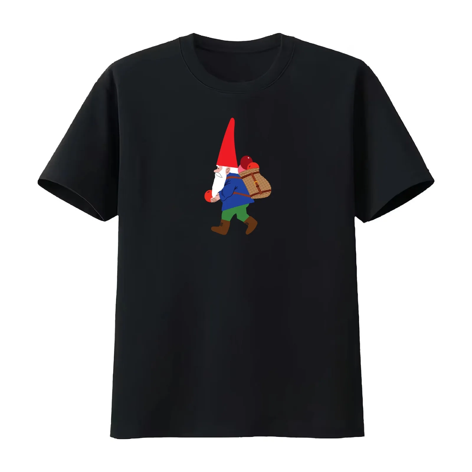 Gnome with a backpack of berries T-Shirt Summer Casual Cotton Tee Oversized Streetwear Tops Vintage Graphic Print