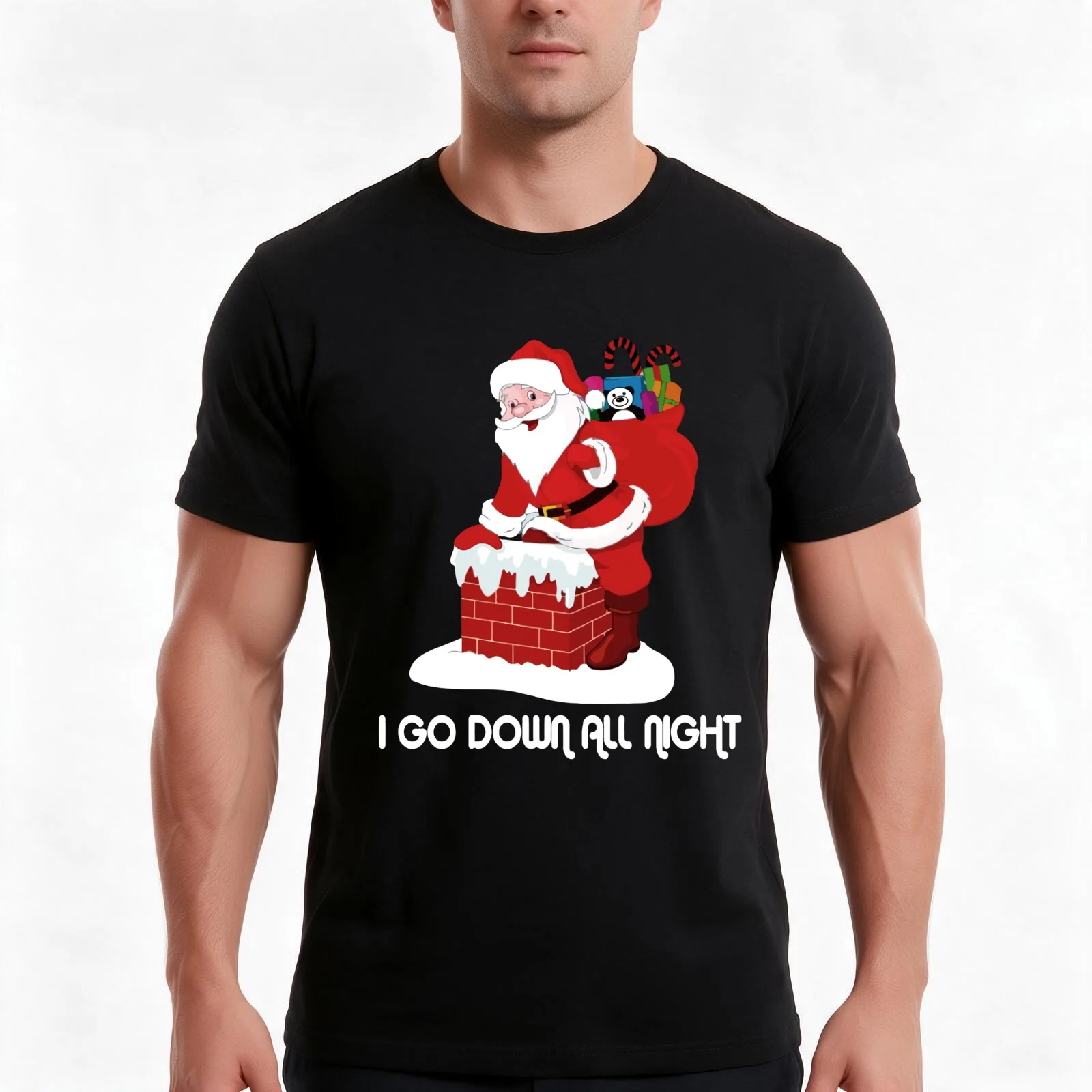 I Go Down All Night Crude Dirty Funny Christmas Santa Shirt T-Shirt, Summer Casual Cotton Tee, Oversized Streetwear Tops
