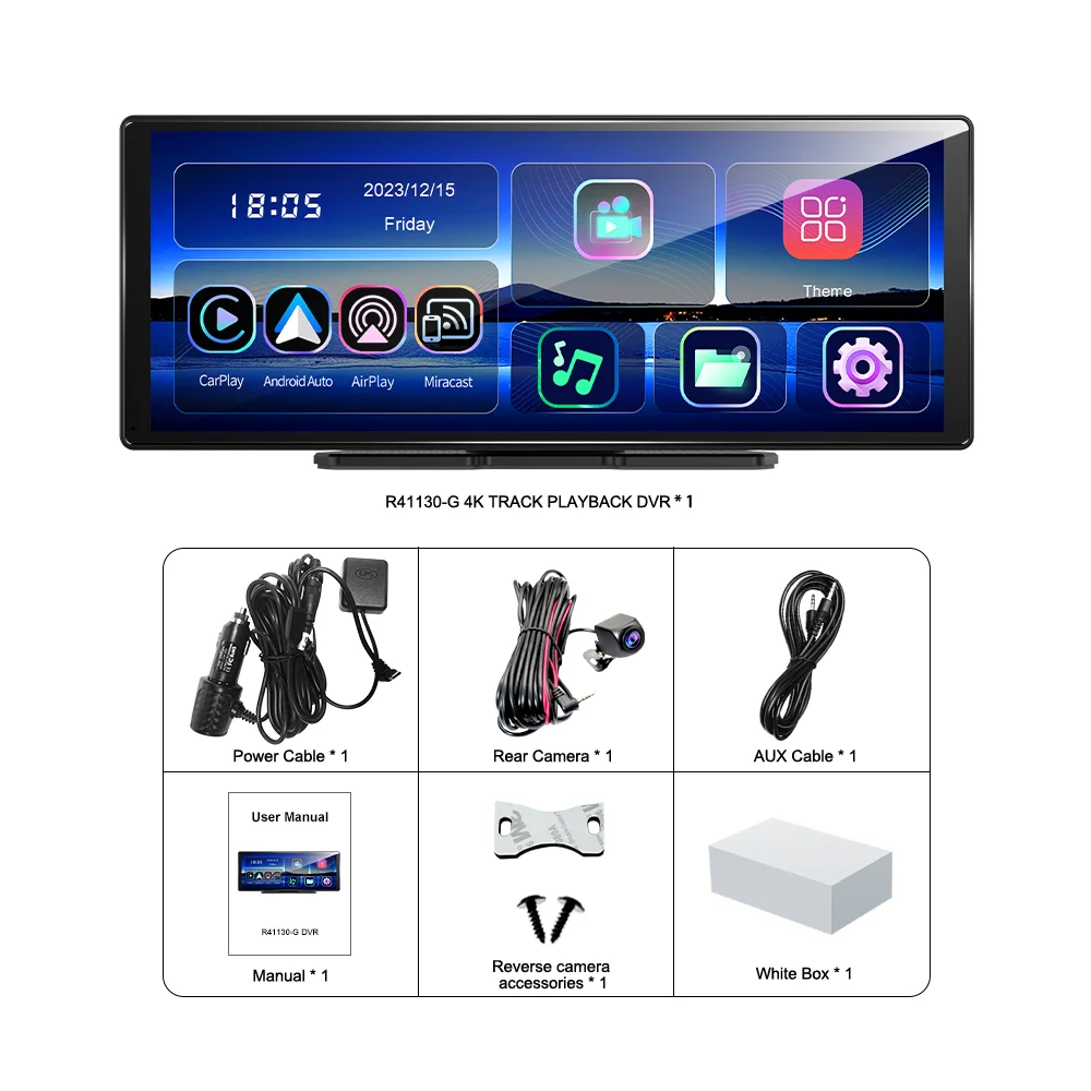 11.30 "لاسلكي Carplay 4K GPS Track Playback Multi-UI ADAS CarPlay GPS Navigation Dual Record DVR