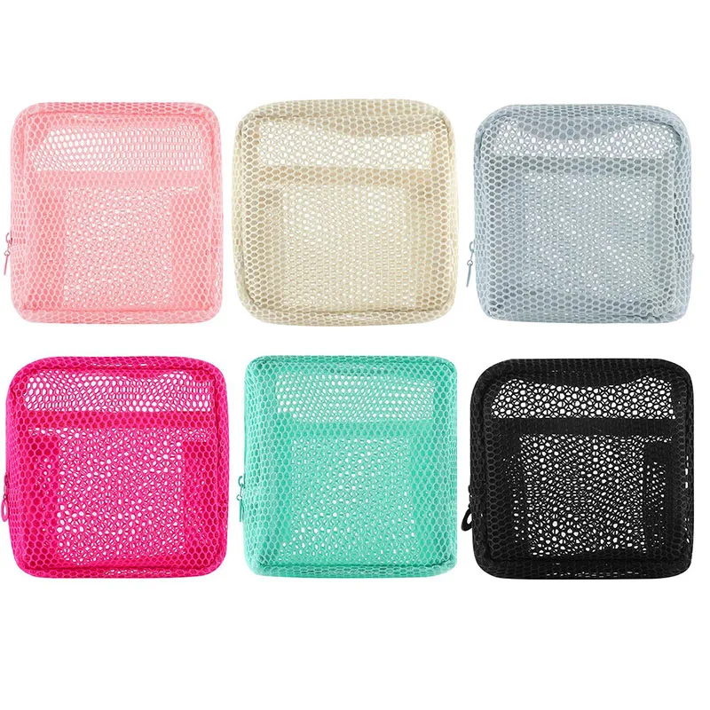 

Mesh Small Makeup Bag for Women Clear Lightweight Make Up Square Pouch Travel Cosmetic Organizer for Lipstick &Cushion case