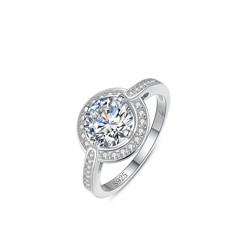 Nouvelle bague en argent regardé S925 pour femmes, InlayCircular3-caratSimulatedDiamond de luxe transfrontalier européen et américain