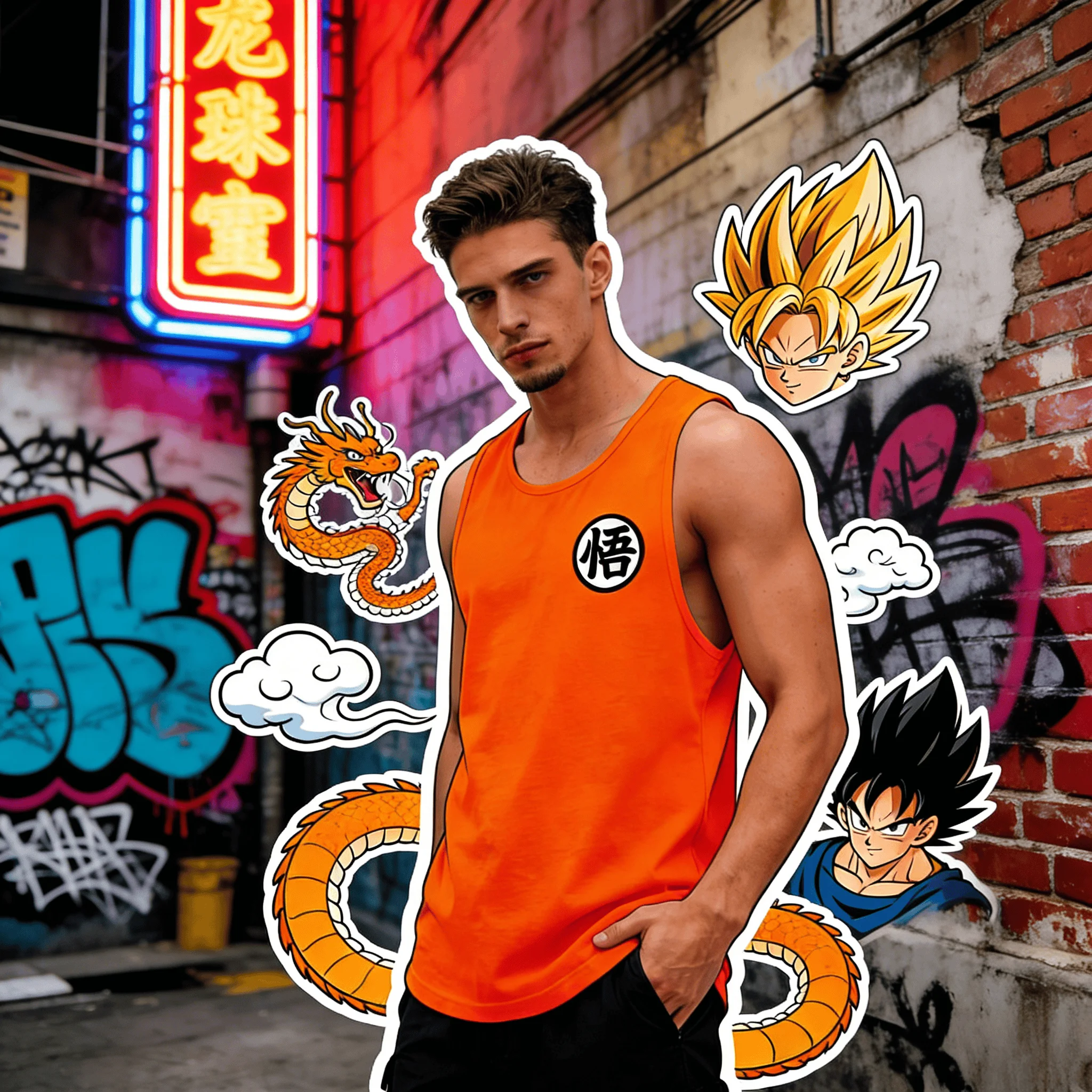 Chaleco Deportivo Retro Dragon Ball Verano 2026, Talla Grande, Diseño Goku Go Kanji Naranja, Transpirable, Absorbe el Sudor, Unisex