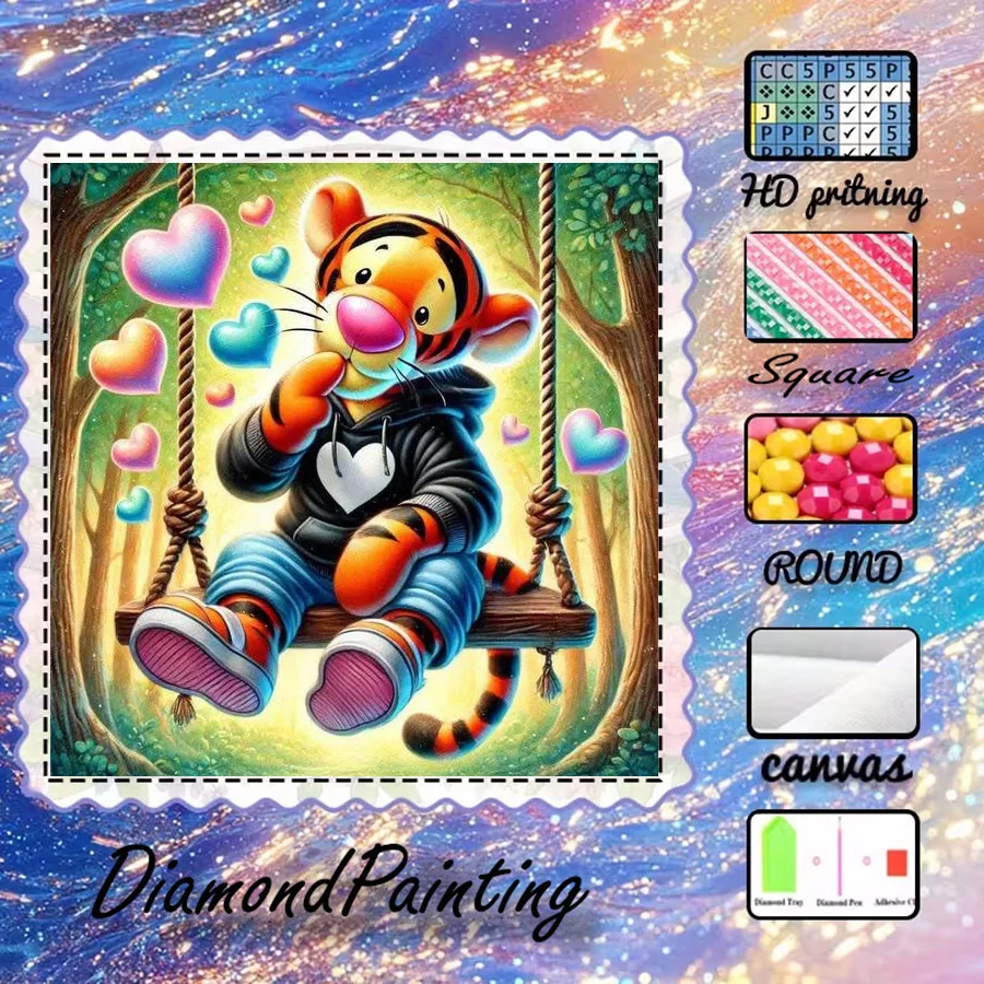 

1 piece - Potdemiel-5D-DIY - Flocking cloth - Special drill - Diamond painting set - Tiger, swing - Diamond art