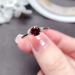 New in sparkles Red Gemstone round Rings for Women Silver Inlaid Minimalist Style Exquisite Opening Design Jewelry Gift