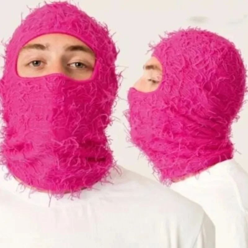1PC Fuzzy Balaclava Hat Full Face Cover Ski Mask Knitted Beanies Distressed Winter Windproof Warm Bicycle Neck Camouflage Cap view 6
