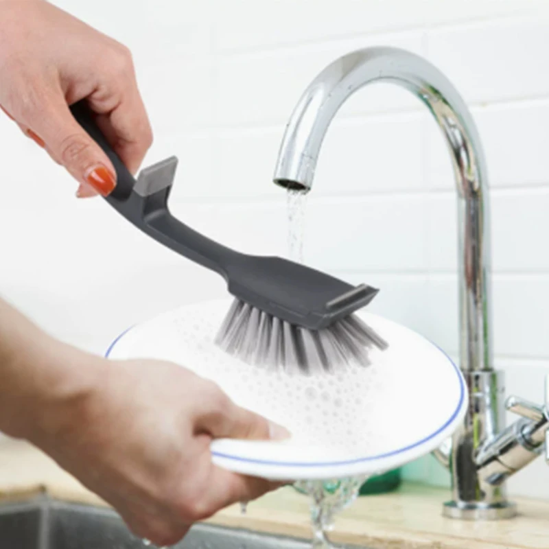 1pc Multifunctional Home Cleaning Brush Hunging Long Handle Pan Pot Brush Dish Bowl Washing Wood Cleaner Kitchen Cleaning Tools