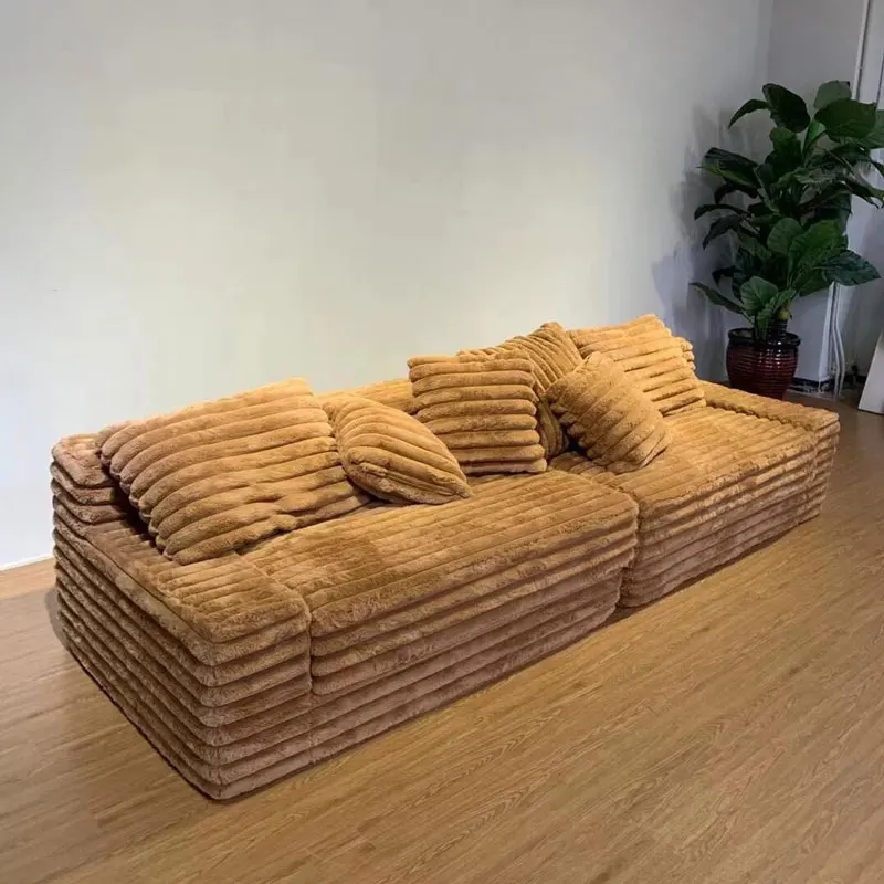 Lazy Sofa Wabi-sabi Style Corduroy Sofa Removable Washable Pure Sponge Living Room Furniture Couch Roll Packaging Transportation