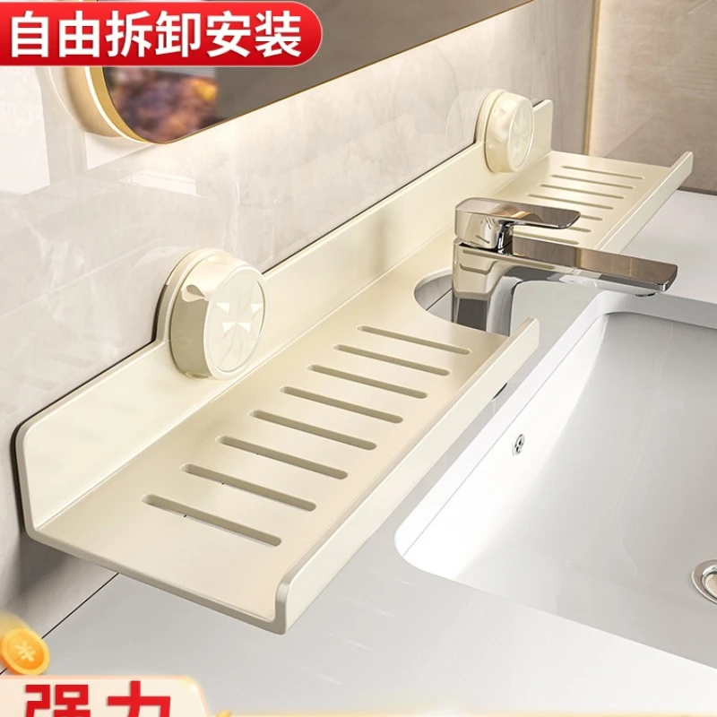 Suction cup mirror front toilet rack bathroom washstand wall-mounted faucet free punching storage rack