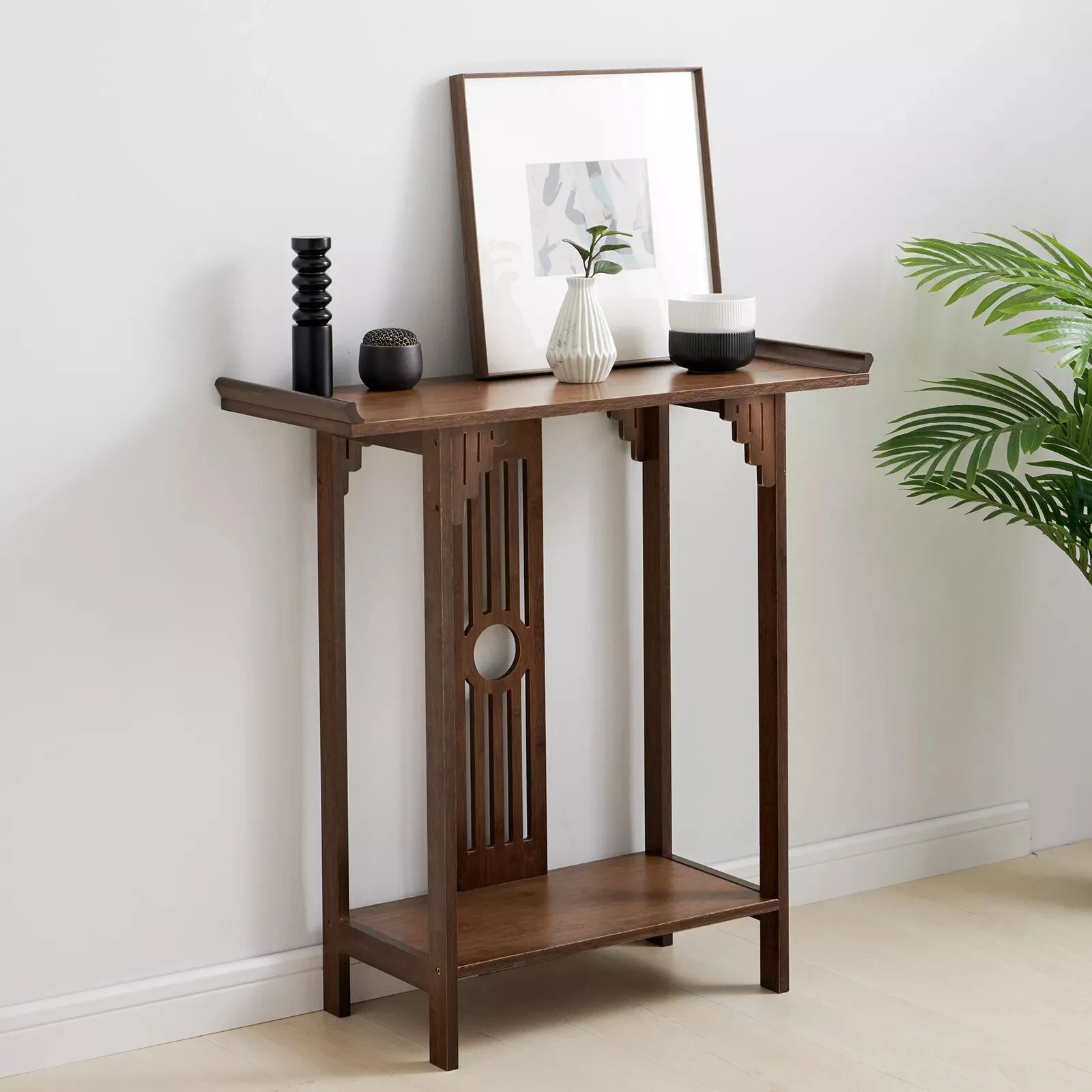 

Versatile 2-Tier Bamboo Side Table - Long and Narrow Slim Accent Table