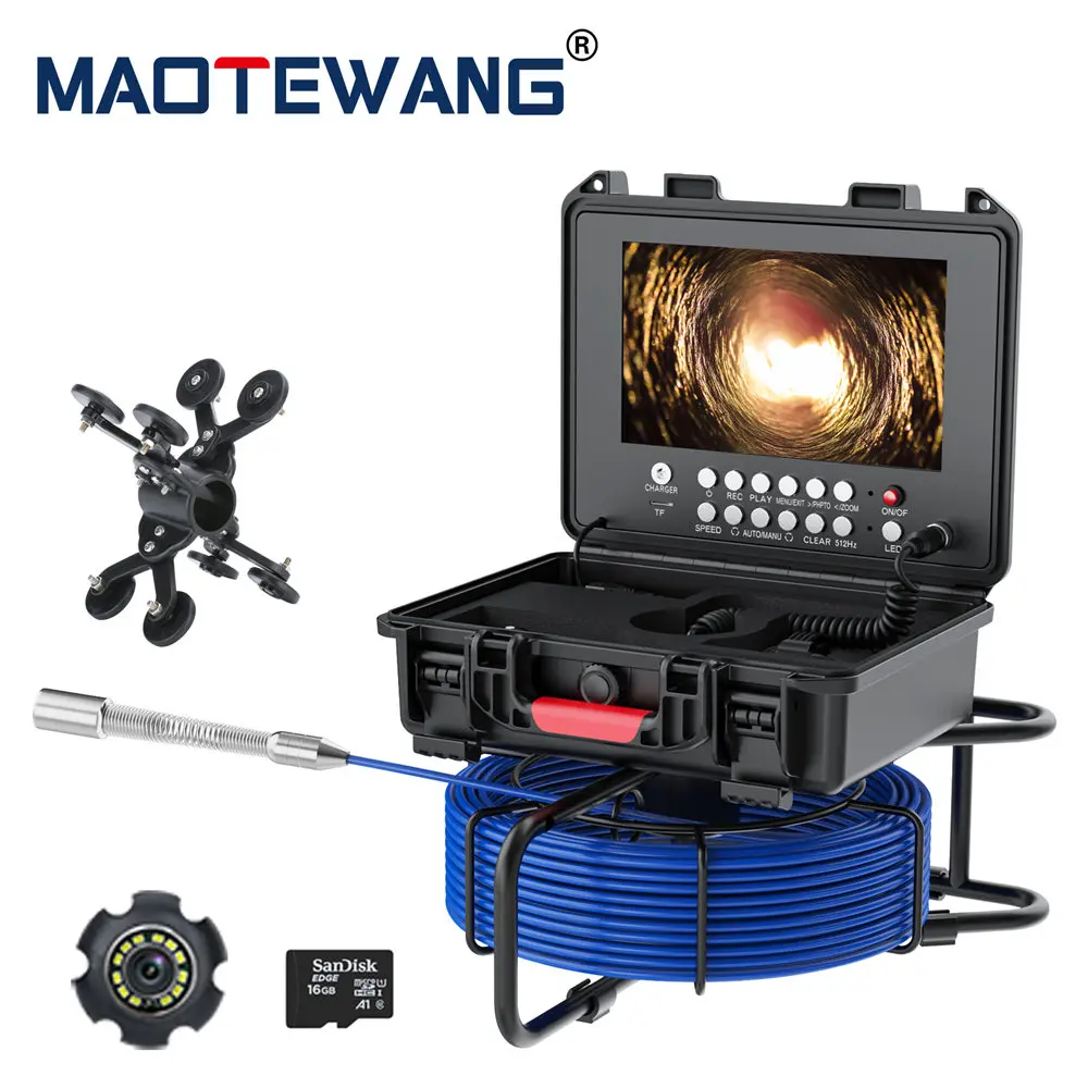 DVR Drain Sewer Inspection Video Endoscope Camera, Borescope with Self-Leveling, 512HZ Locator, 9 