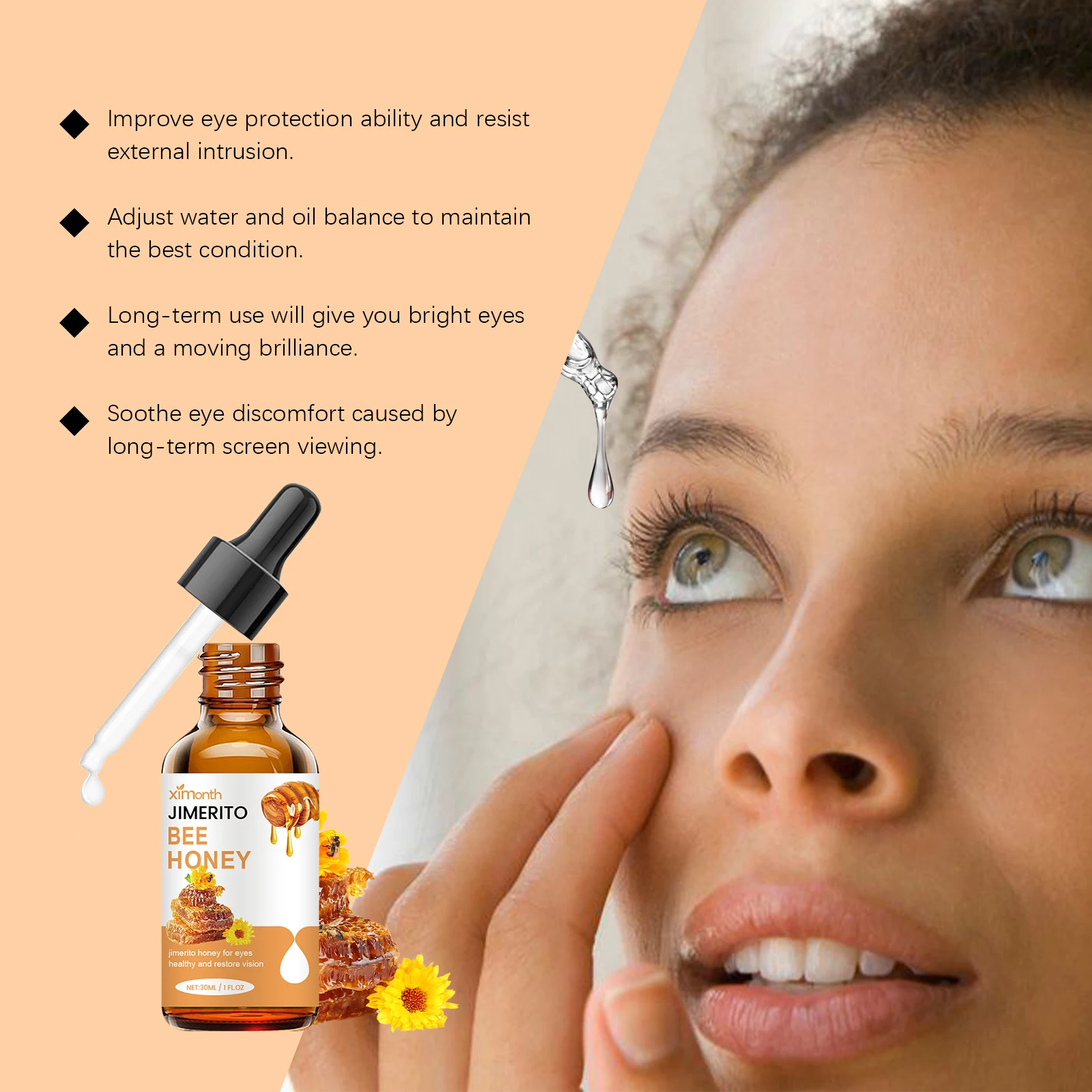 Honey Eye Care Solution Refreshing and Moisturizing, Relieves Eye Dryness and Discomfort, Comfortable Care Eye Drops