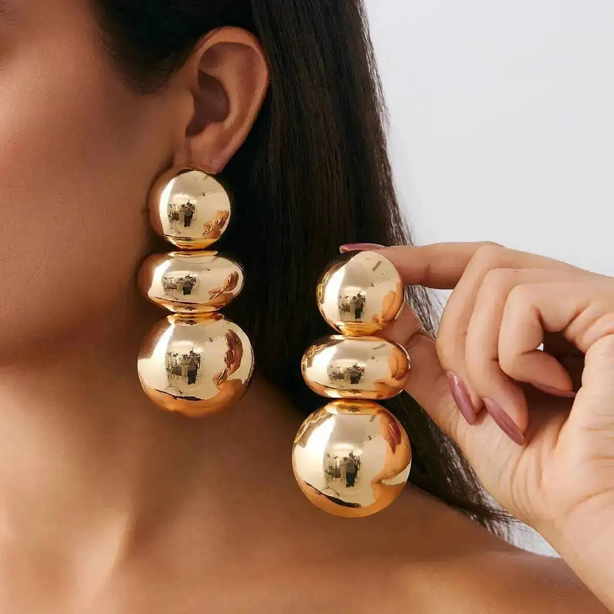 

Lacteo Trendy Exaggerated Gold Color Large Round Pendant Earring for Women Vintage Creative Metal Drop Earring Steampunk Jewelry