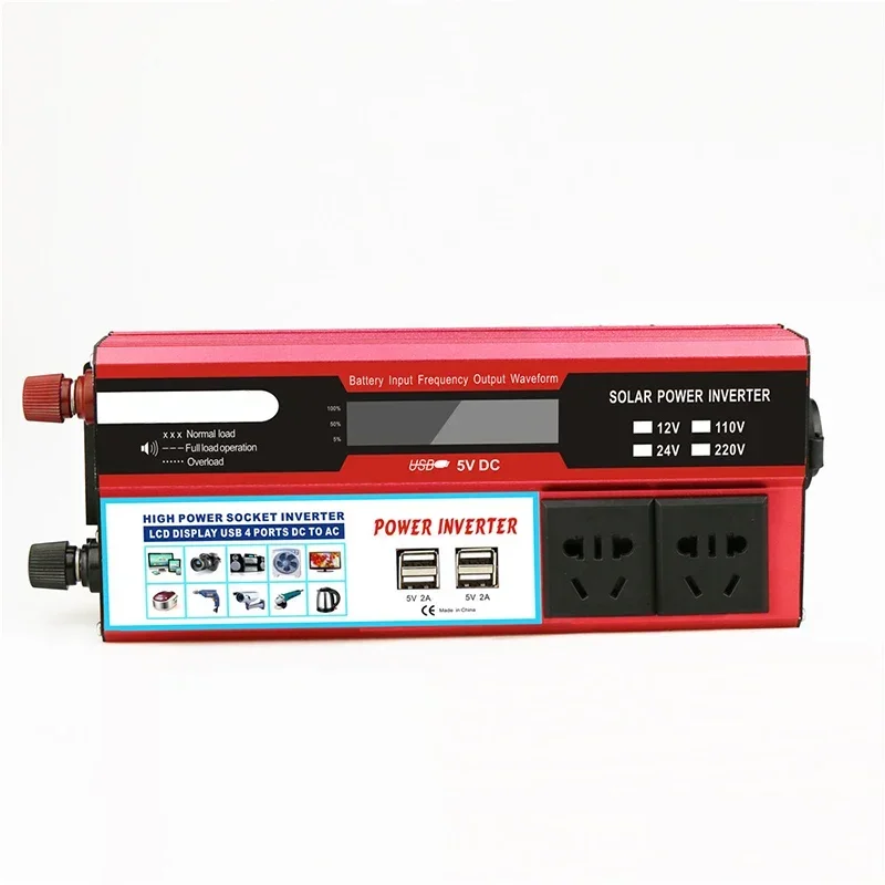 2000W inverter LCD screen multi-socket vehicle inverter 4USB car charger solar inverter DC12V/24V to AC 110/220V