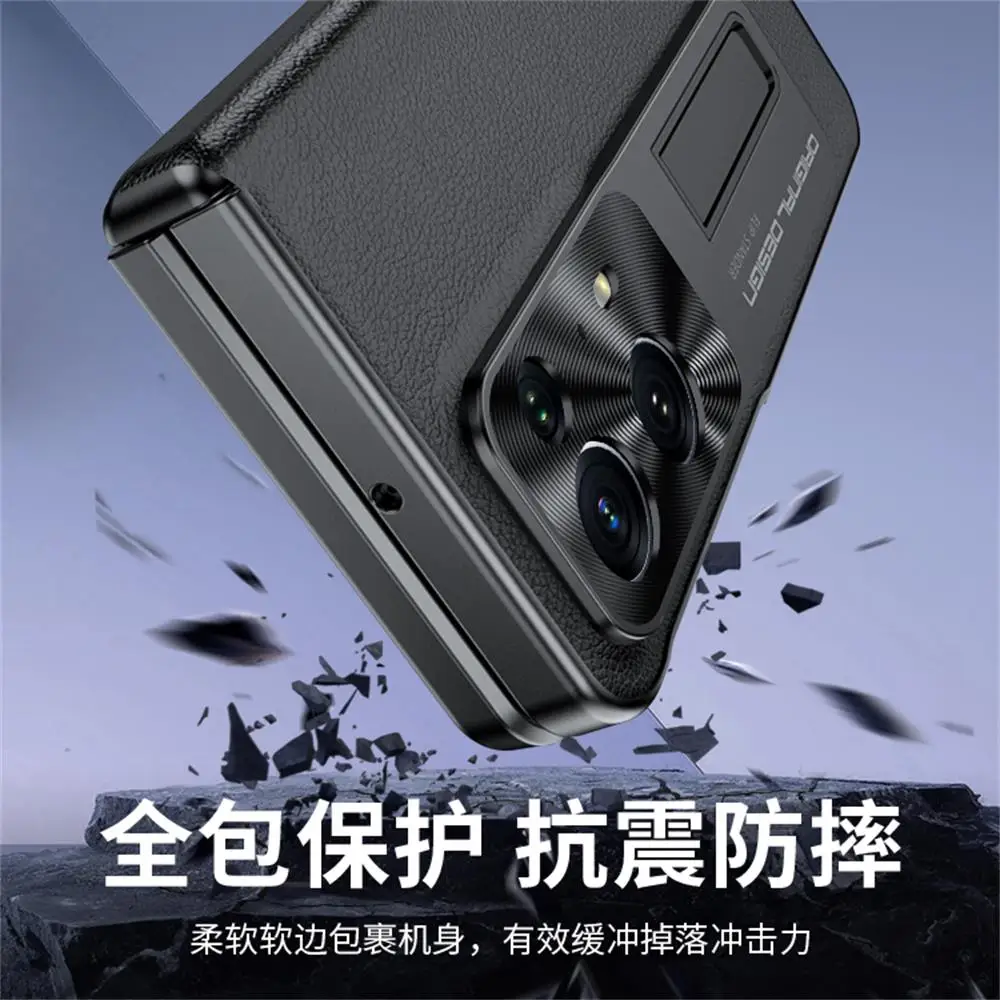 For OPPO Find N2 Case Plain Leather With Tempered Film Bracket Folding Hingle All Inclusive Shockproof Protection Hard Back Case