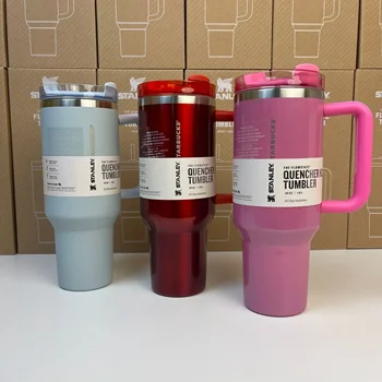 빨대 뚜껑이 있는 오리지널 Stanley 40oz Quenger H2.0 텀블러, 스테인레스 스틸 커피 테모스 컵, 자동차 머그잔 진공 컵