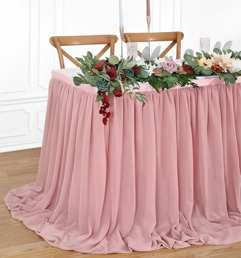 Chiffon Table Skirt Wedding Christmas Tablecloth Sheer Fabric for Sweetheart Table Birthday Party Cake Table Bridal Shower Decor