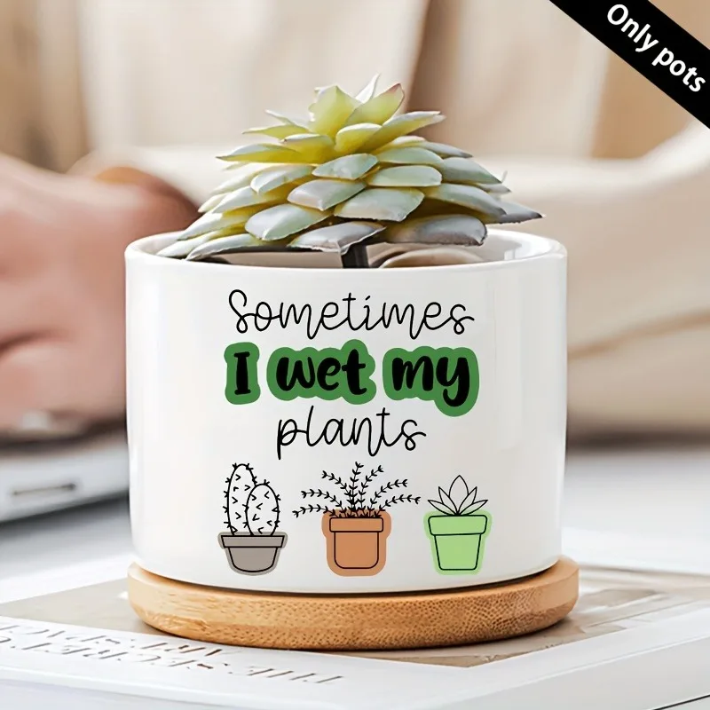 Cute Succulent Cactu Patterned Ceramic Flowerpot with Tray for Home Office Decor Gift for Plant Lovers Family Friend Colleague
