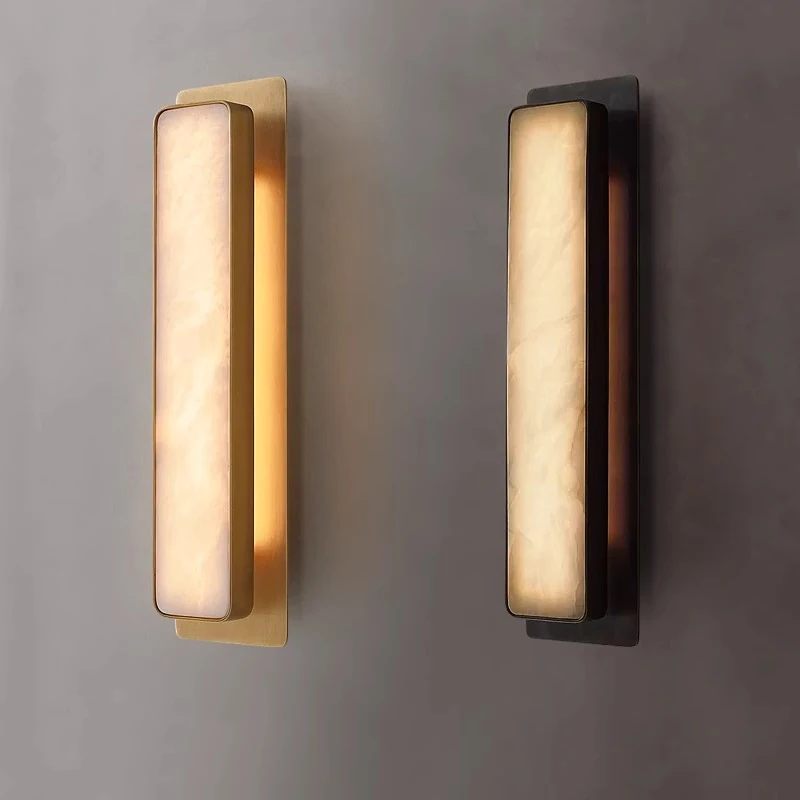 

Natural marble all copper light luxury high-end feeling creative personality bedroom bedside lamp corridor entrance wall lamp