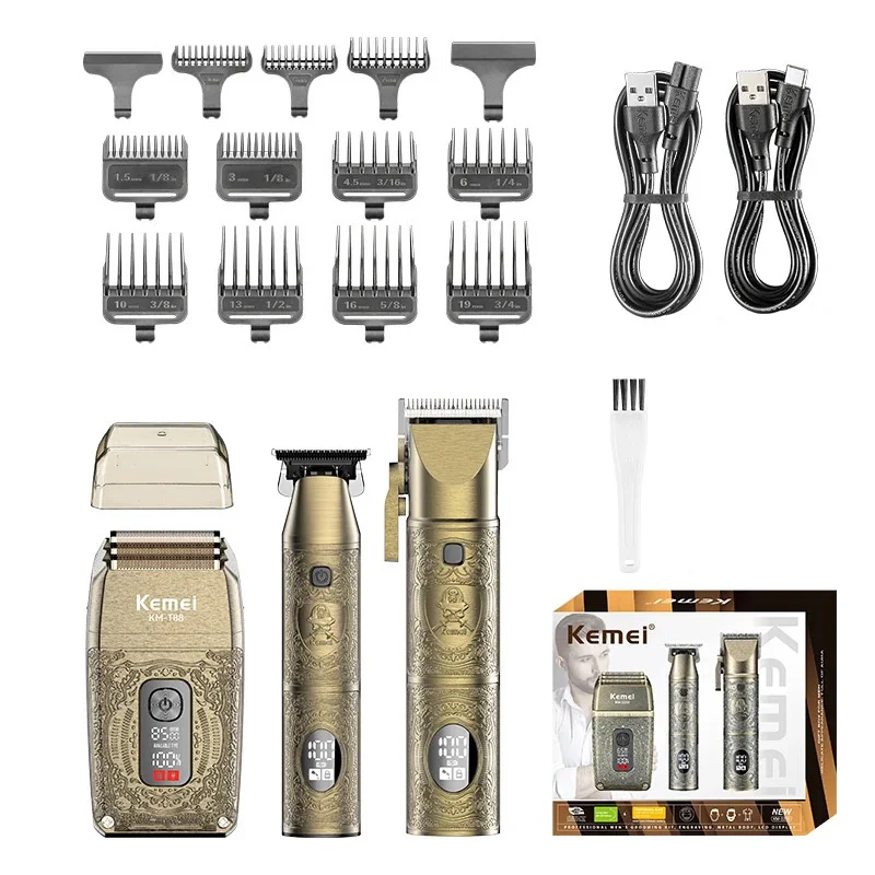 Kemei Barber Hair Clippers Set for Men Professional Cordless Hair Beard Trimmer Foil Shaver Men Hair Cutting Machine Razor Gift