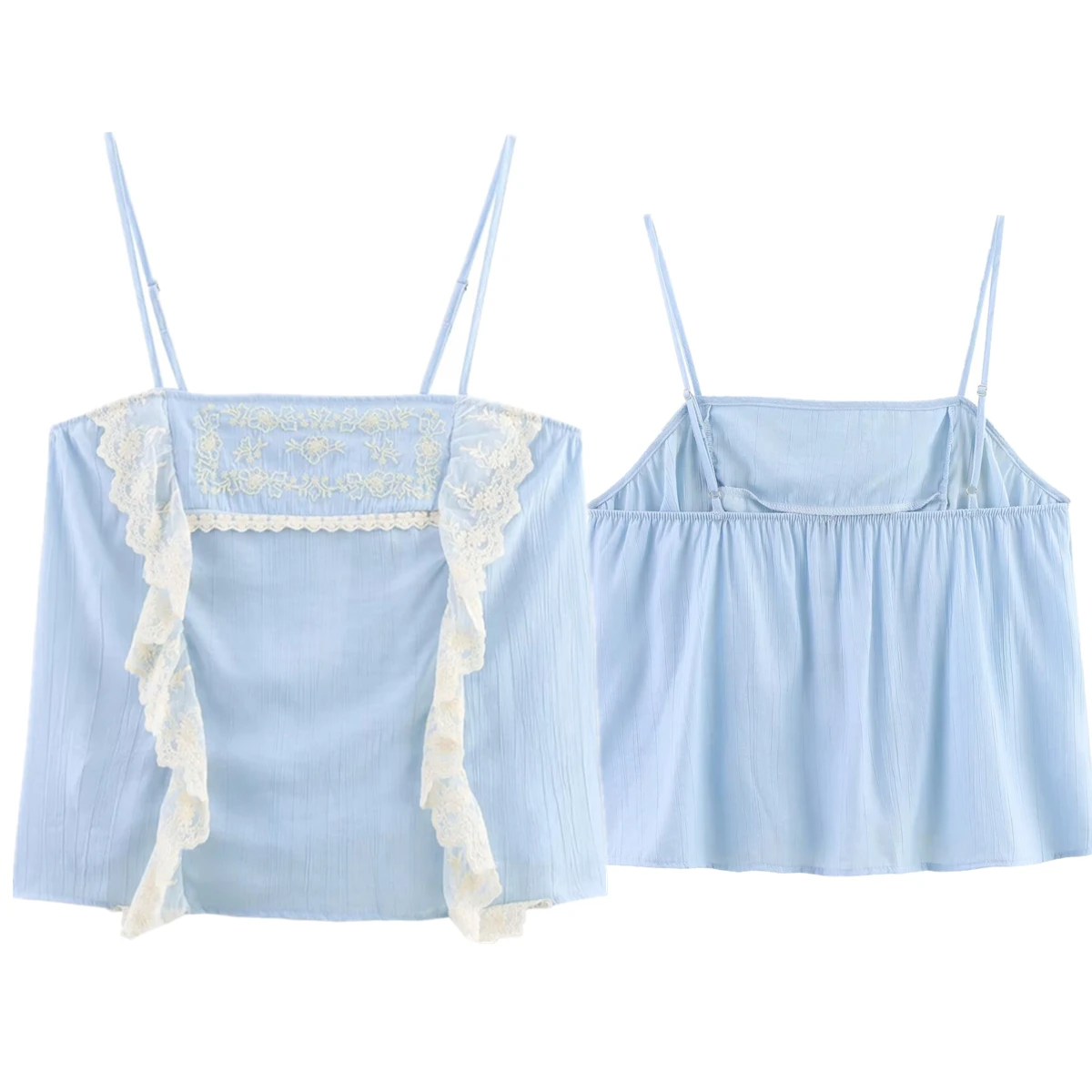 

Maxdutti Minimalist Lace Stitching Embroidery Hollow Cotton Shirt Women French Lazy Casual Suspender Tops Camisole Blouse Women