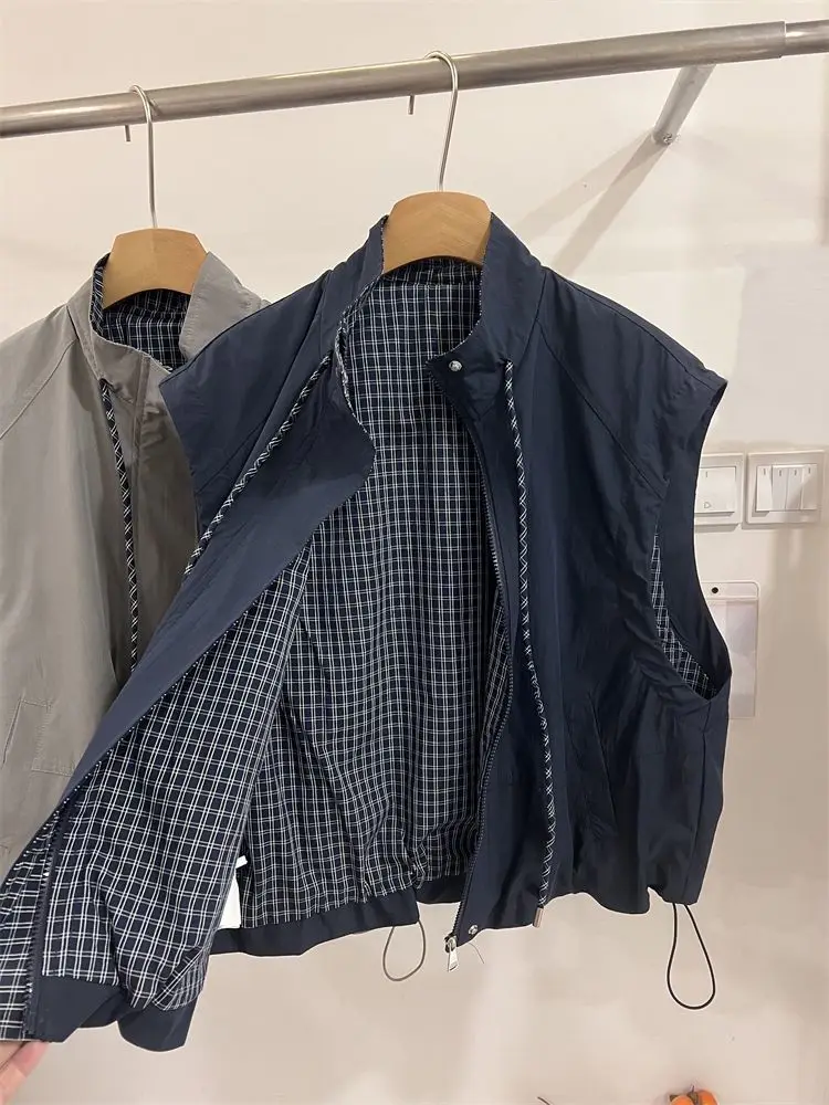 سترات صوفية فضفاضة باللون الرمادي على الطراز الكوري سترة منقوشة على الموضة غير رسمية معطف نسائي لخريف 2025 قطع علوية سوداء من Chaleco Mujer