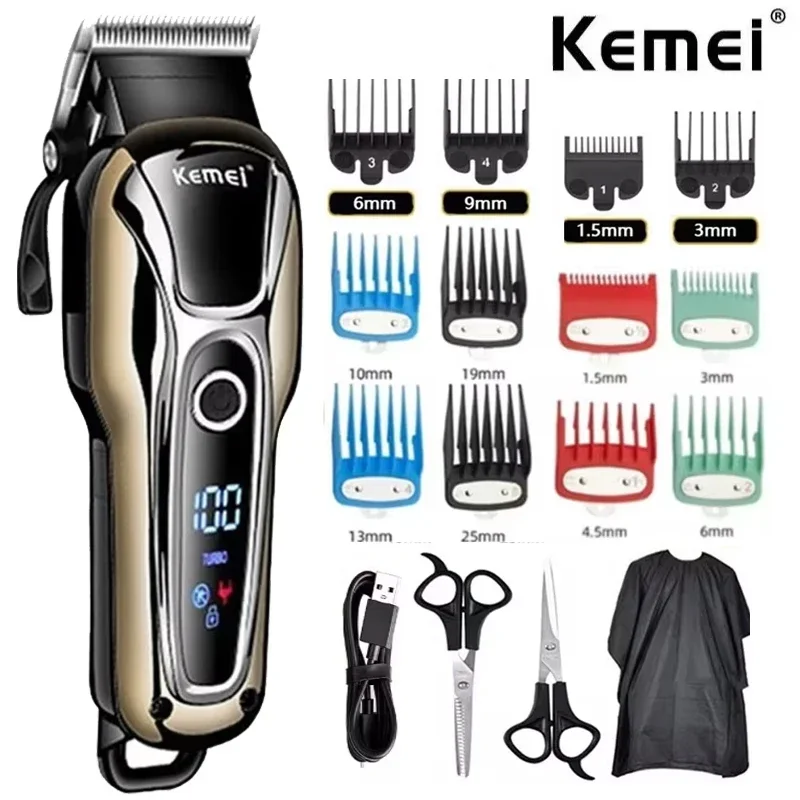 Kemei KM-1990 Tondeuse Professionele Tondeuse Heren Tondeuse Elektrische Trimmer LCD Display Tondeuse Almachtige Set