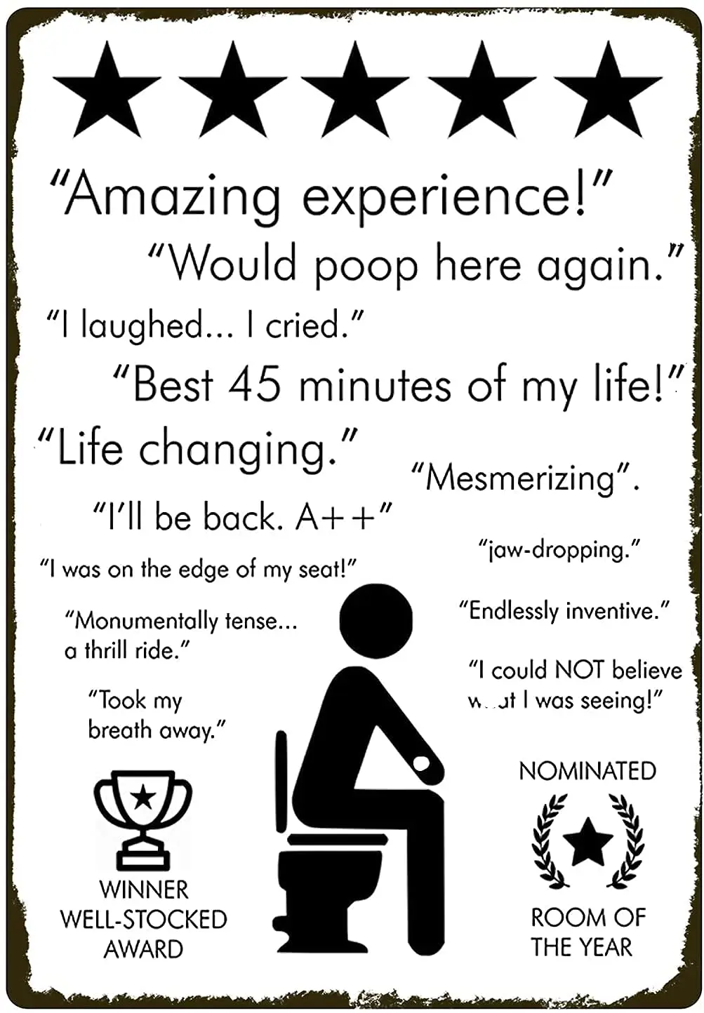 Fun bathroom walls decorated tin signs Amazing Experience Would Here Again   toilet timer for men gag gift