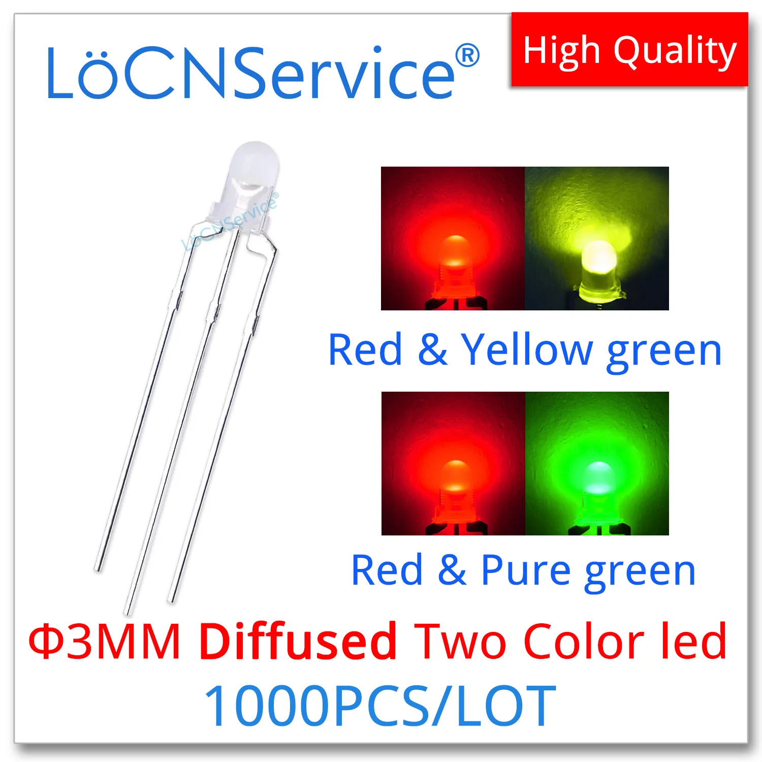 1000PCS 3mm F3 Diffused Two Color Bicolor Red Green DIP LED Bead Light Emitting Diode High Quality Common Cathode Anode