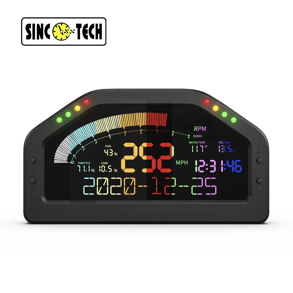 SincoTech 6.5 インチ LCD インストルメント ブラック OBD 2 レースダッシュ 12-in-1 車速度/RPM/ボルト/燃料レベル/ブースト/油温メーター (DO921)