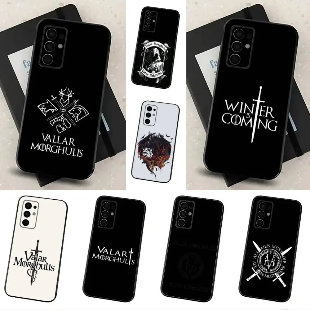 

V-Valar M-Morghulis Logo Phone Case For Samsung Galaxy A73,31,32,72,41,53,52,71,22,5G,Note,J7,8,9 Soft Black Cover
