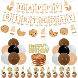 Tema latte e biscotti decorazioni per feste di compleanno Cookie Milk Banner Cake Topper Balloons for Kids 1st 2nd 3rd Birthday Supplies