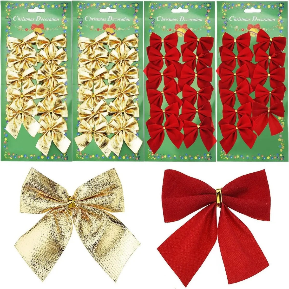 

12/24Pcs Christmas Tree Bows Mini Red and Gold Ribbon Bows Bowknot for Xmas Wreaths Tree New Year Ornaments Party Gift Decor