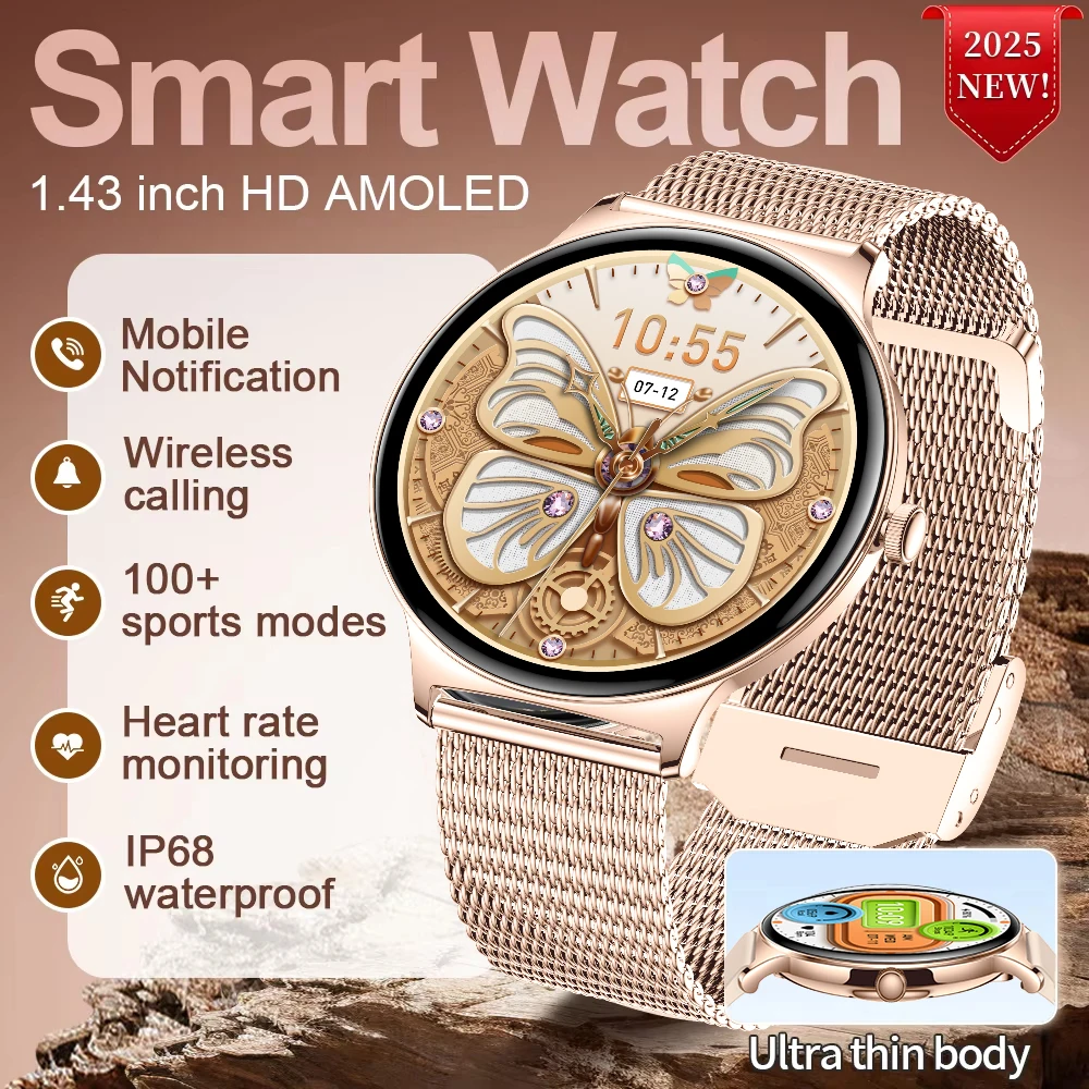 

2025 New V89 Women's Smartwatch 1.43” AMOLED Display Bluetooth Phone Calls Health Tracker Waterproof Bluetooth IP67 Smart Watch