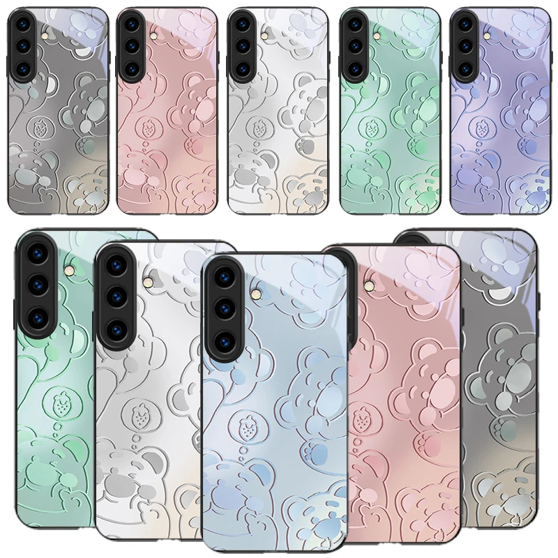 

Sweetheart Misty Bear Shadow For Samsung Galaxy S24 FE S23 S22 S21 S20 Plus S26 Ultra S25 Edge S25+ S24+ Black Glass Phone Case