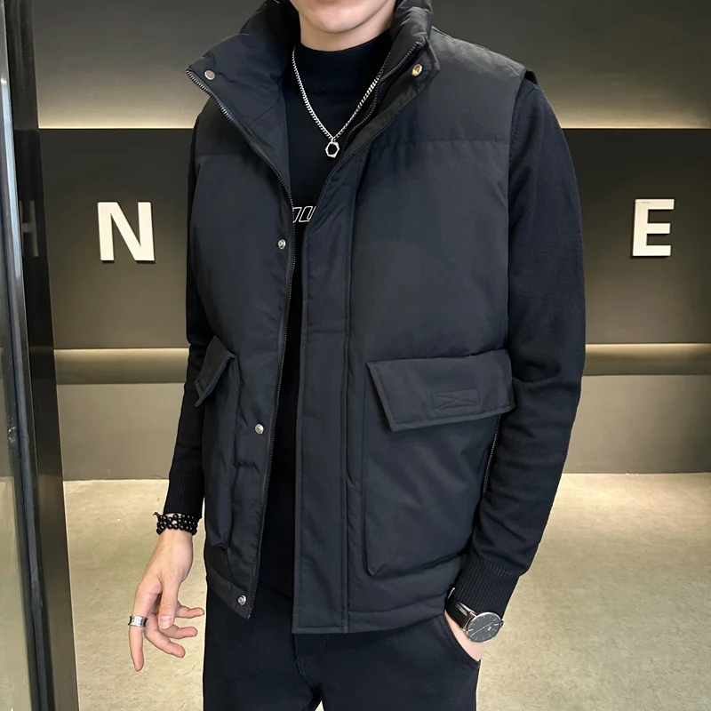 Kamizelka puchowa outdoorowa zimowa, kurtka bez rękawów, kamizelka bawełniana dla mężczyzn w średnim wieku i starszych, casualowa kurtka puchowa ze stójką dla ojca.