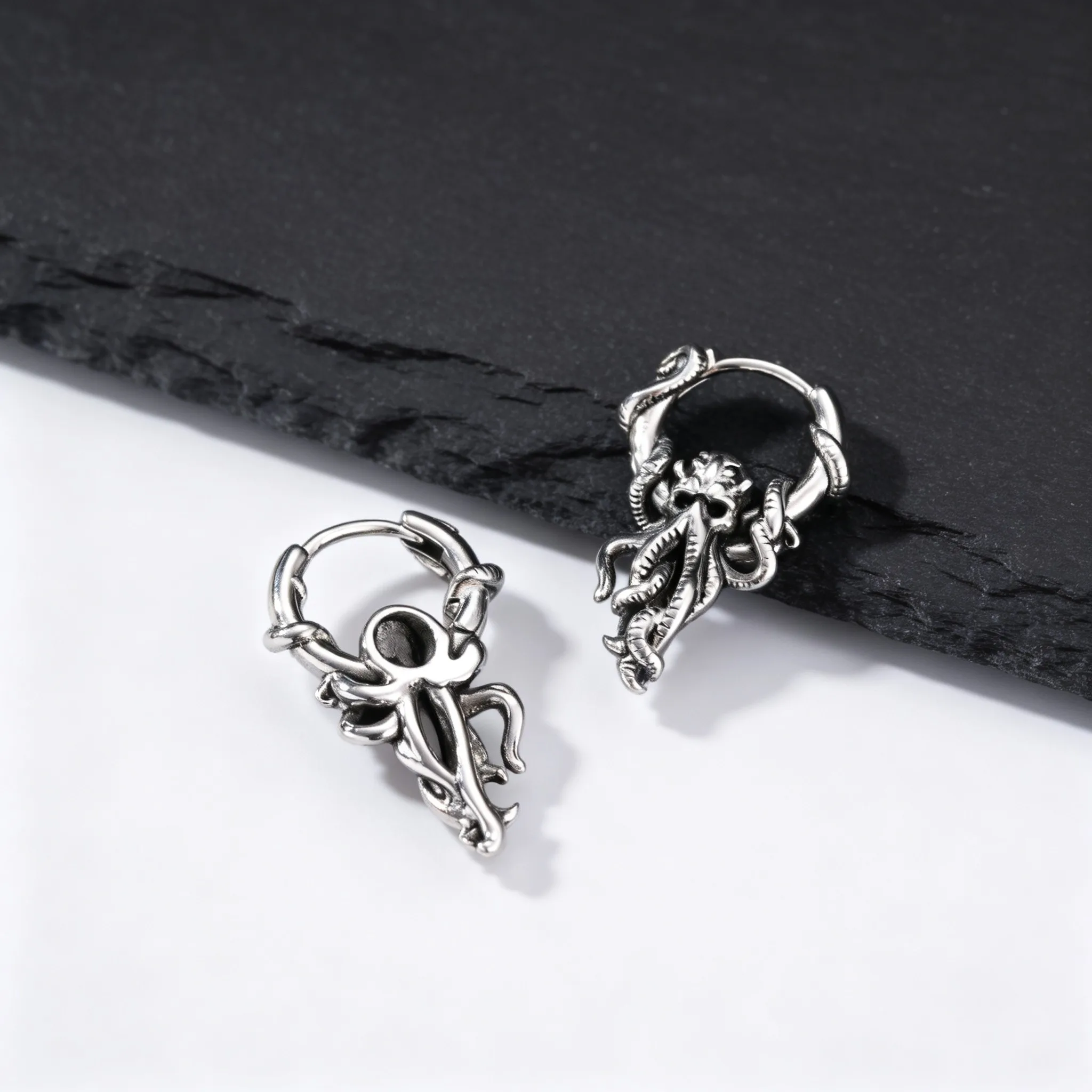 Punk-Oktopus-Creolen für Männer, Edelstahl 3D Meerestier-Ohrringe, Neuer Trendschmuck – Detail 3