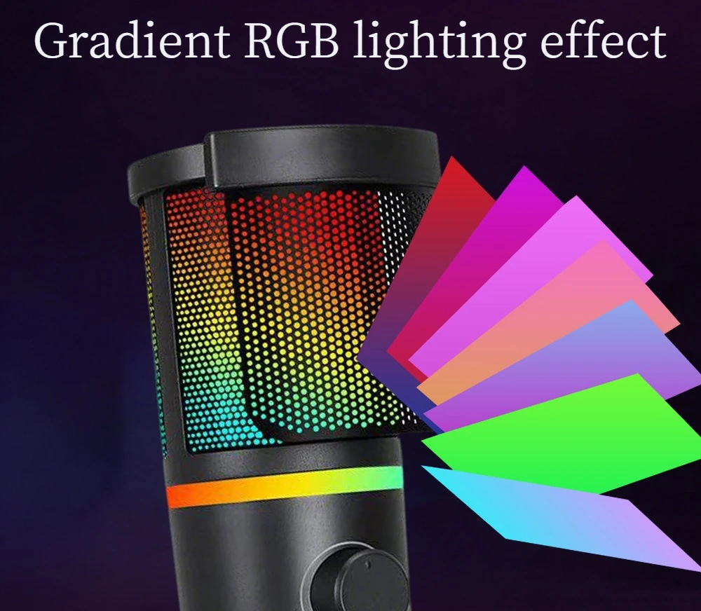 Game USB microphone, condenser live recording microphone RGB microphone, compatible with PC mobile phones 30Hz-15kHz