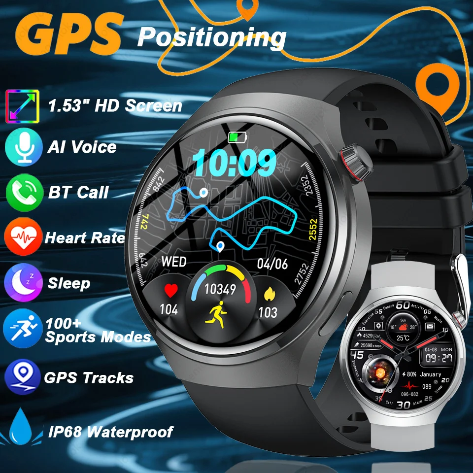 

Новинка 2025 года для Huawei Smartwatch, мужские спортивные GPS-часы, 1,53 дюйма, Bluetooth-вызов, пульсометр, водонепроницаемые умные часы для Android IOS