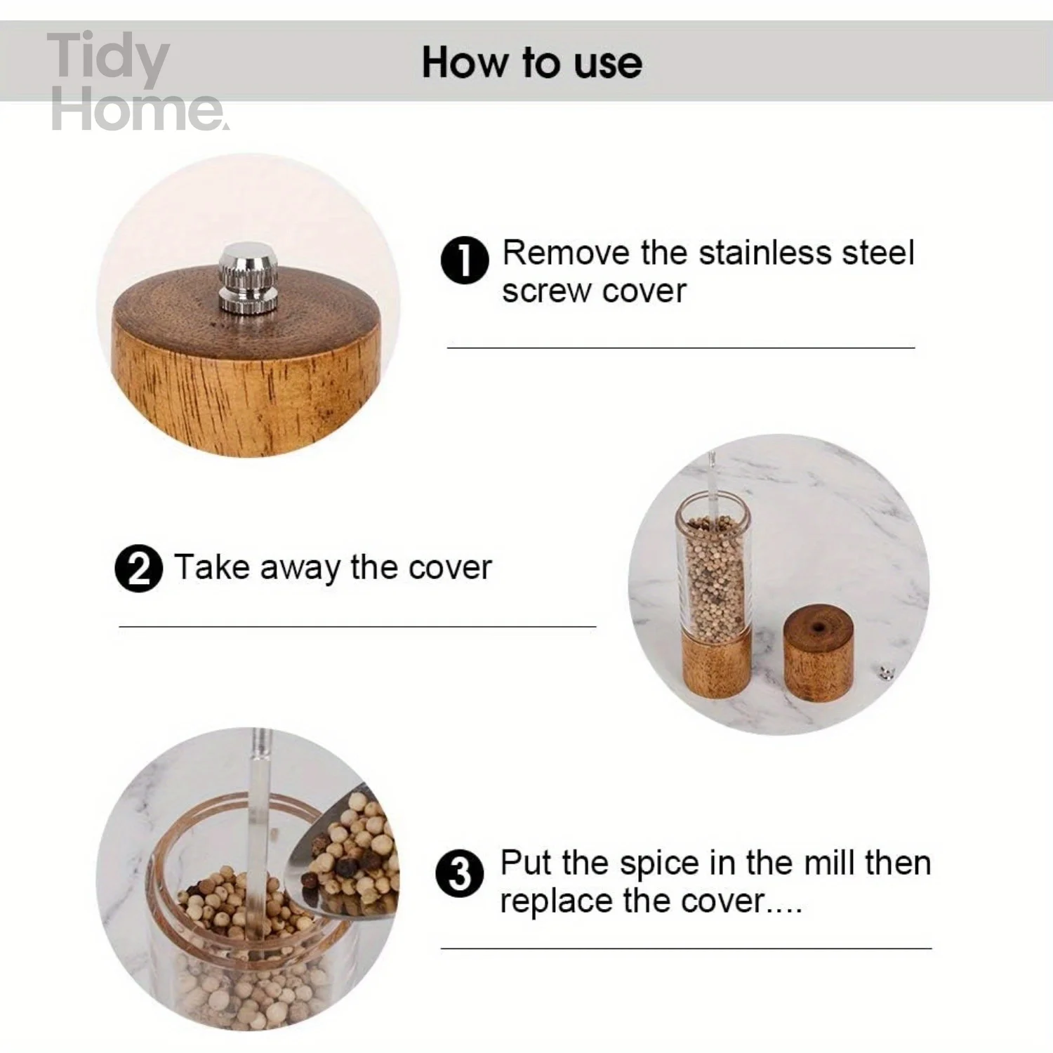 2Packs Premium Acrylic Salt and Pepper Mill Set,Manual Salt and Pepper Grinder,Wooden Pepper Grinder Set,for kitchen,restaurant