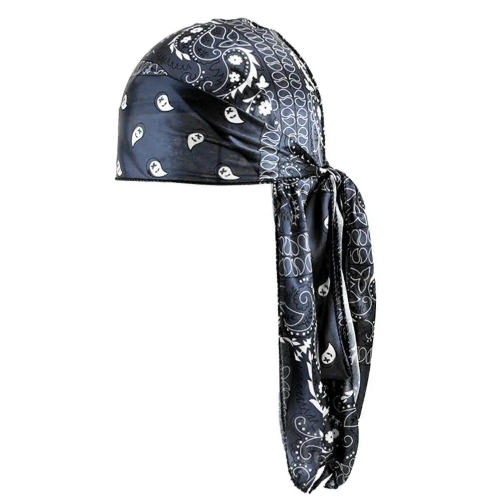 Trends Amoeba Print Men's Headscarf Breathable Imitation Silk Long Tail Pirate Cap Lightweight Wave Print Cycling Hat Outdoor