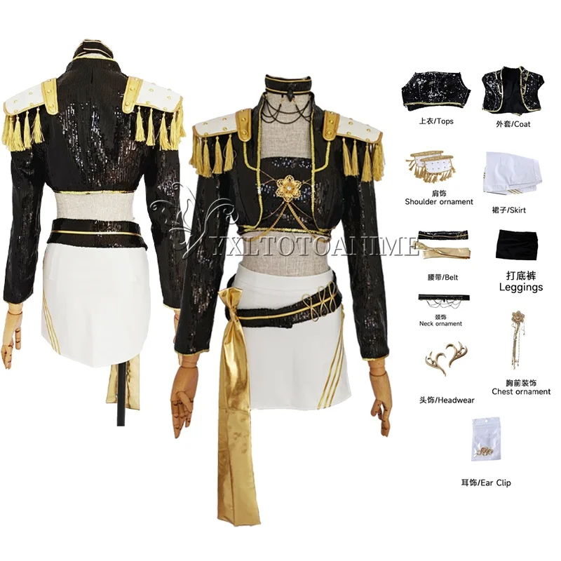 ミラコスプレ KPop 悪魔ハンターコスプレ衣装女性ブラックゴールデンスーツハロウィンパーティーロールプレイング衣装