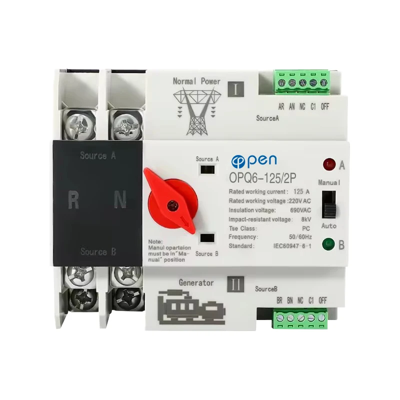 

Din Rail 2P 3P 4P ATS Dual Power Automatic Transfer Switch Electrical Selector Switches Uninterrupted Power 63A 100A Mini